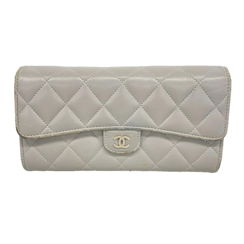 Chanel long wallet, Matelassé, lambskin, gray, women's.